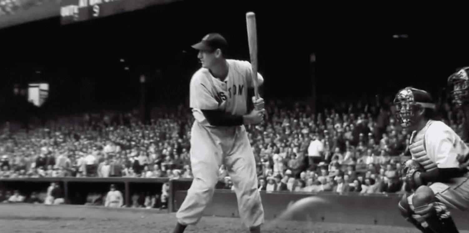 Image of Ted Williams, showcasing his hitting prowess in baseball history.